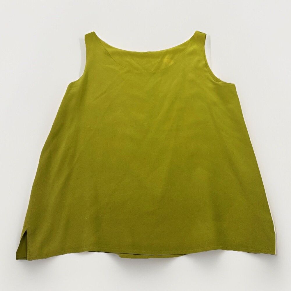 Silk Sleeveless Tank Chartreuse Yellow Minimalist Blouse Size L Artsy Classic